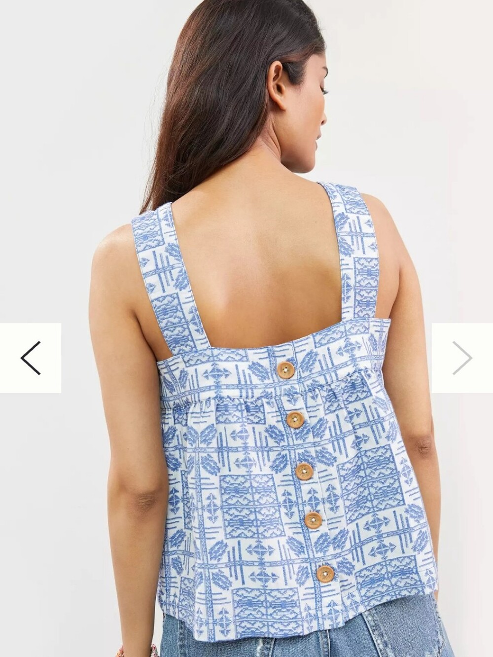 Anthropologie Blue and White Printed Button-Back Tank